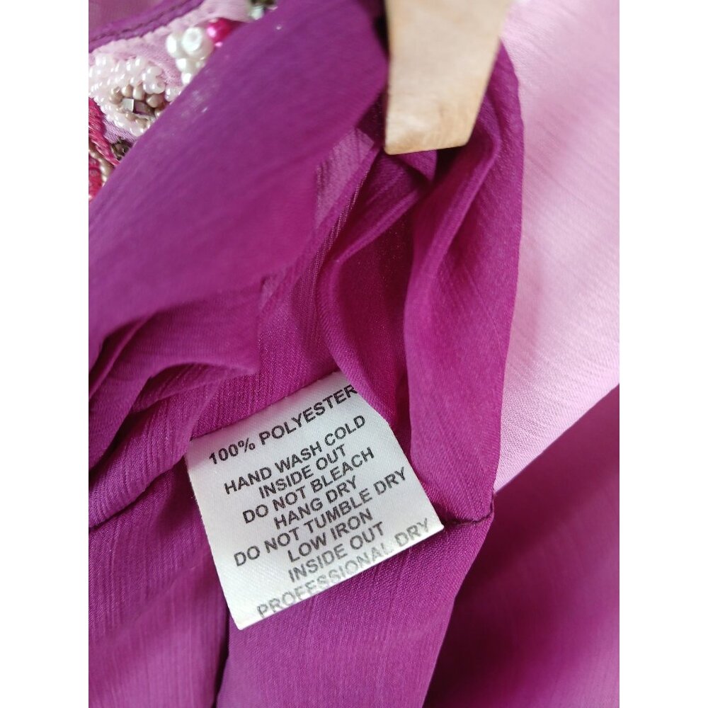 Rhona Sutton Ombre Pink Purple Beaded V Neck Sheer Tunic Top Cover Up Size M - Picture 11 of 11